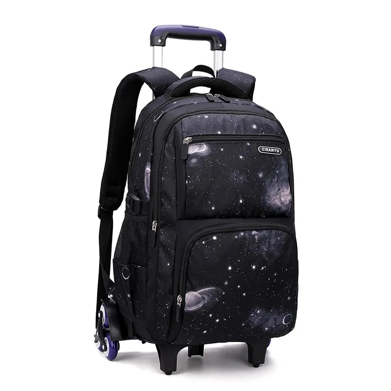 Sac à Dos Ergonomique à Roulette avec Poignée Intégrée noir sur fond blanc