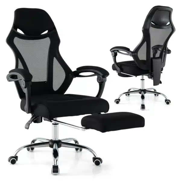 Chaise de Bureau Ergonomique en Maille avec Repose-Pieds, Chaise de Direction Pivotante avec Appui-tête Fauteuil Inclinable Dossier Réglable, Chaise d’Ordinateur avec Accoudoirs, Noir S19db5b9b044e494cb943084cf0b8e62fw
